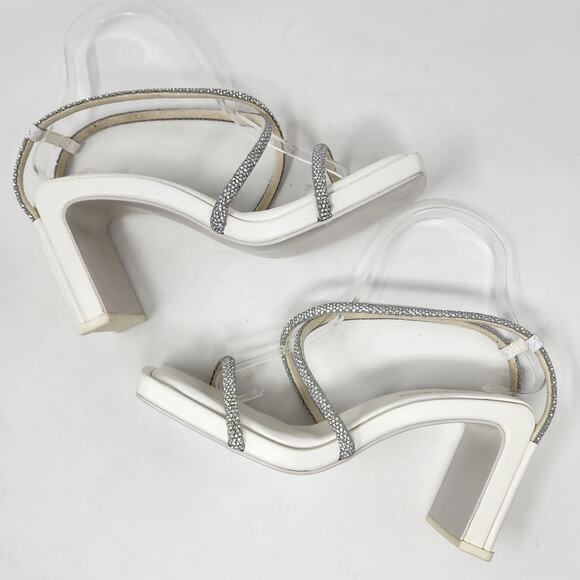 Azalea Wang Heeled Sandals Women 7 White Statement Sparkle Strappy Square Toe - Picture 8 of 10